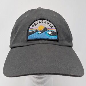 Patagonia P-6 Label Trad Cap Hat Charcoal Gray Mountain Wave Patch Adjustable